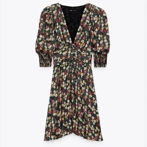 Zara Floral Printed Puff Sleeve Mini Dress